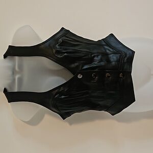 BEBE Black Leather Vest 4 Button Detail on Back Sz. Med